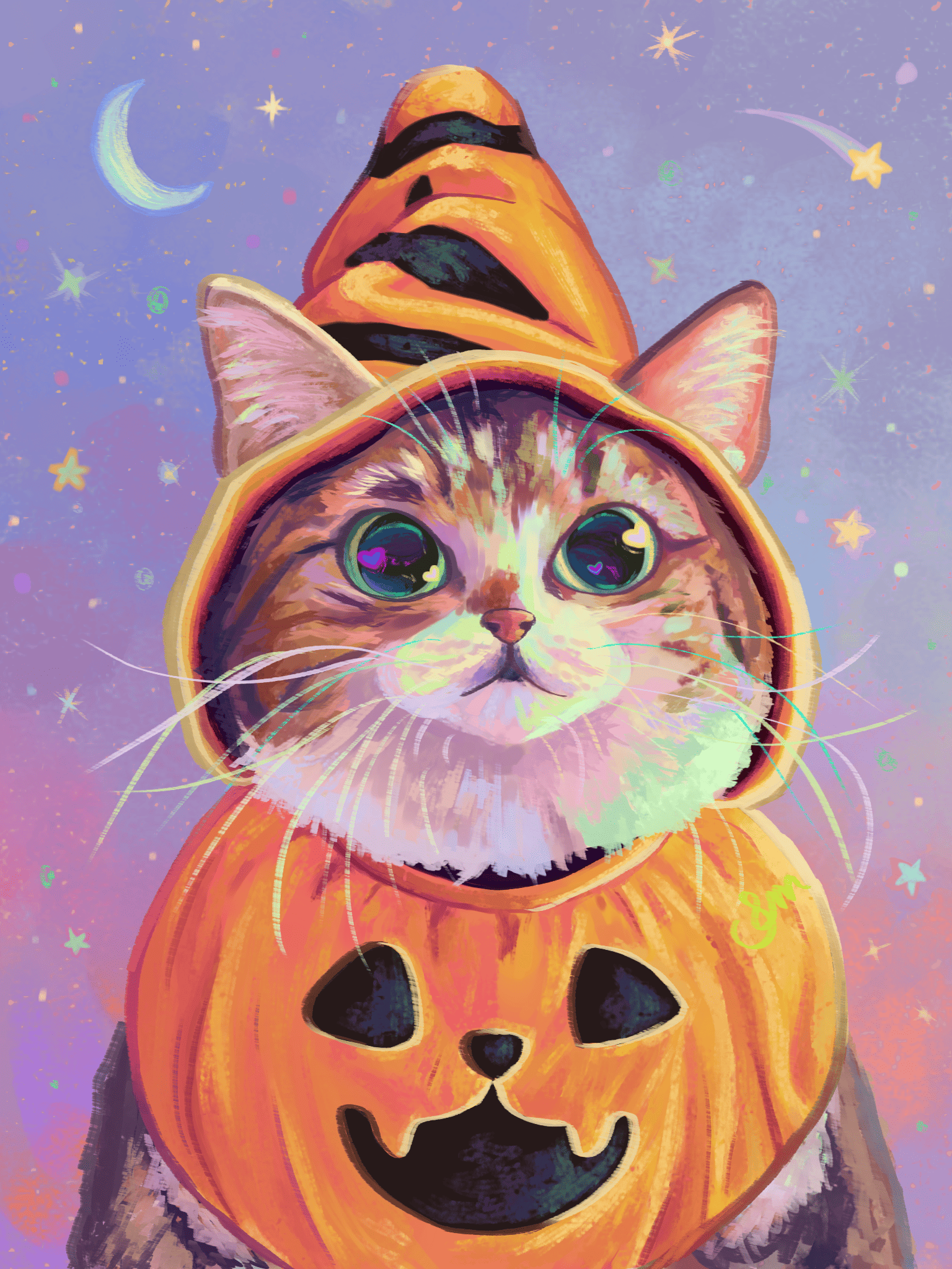 Ilustración de gato calabaza estilo cute